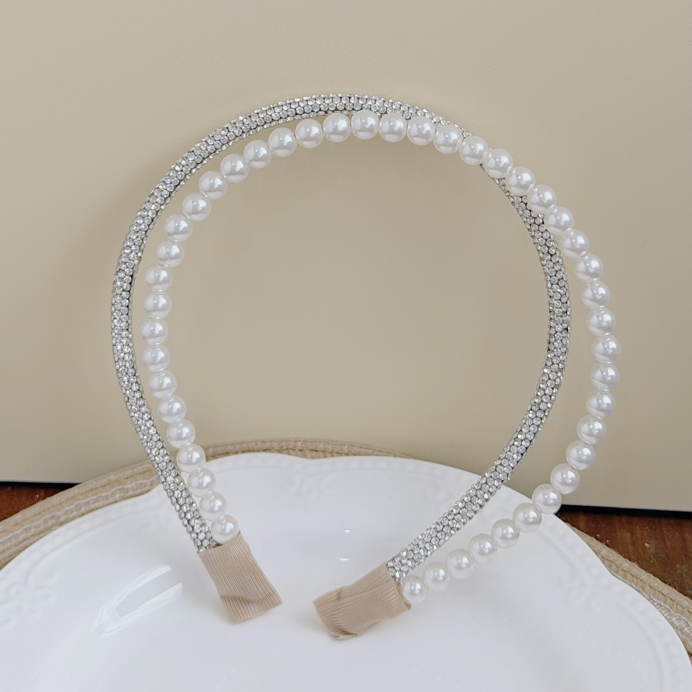 F10珍珠滿鑽雙層髮箍