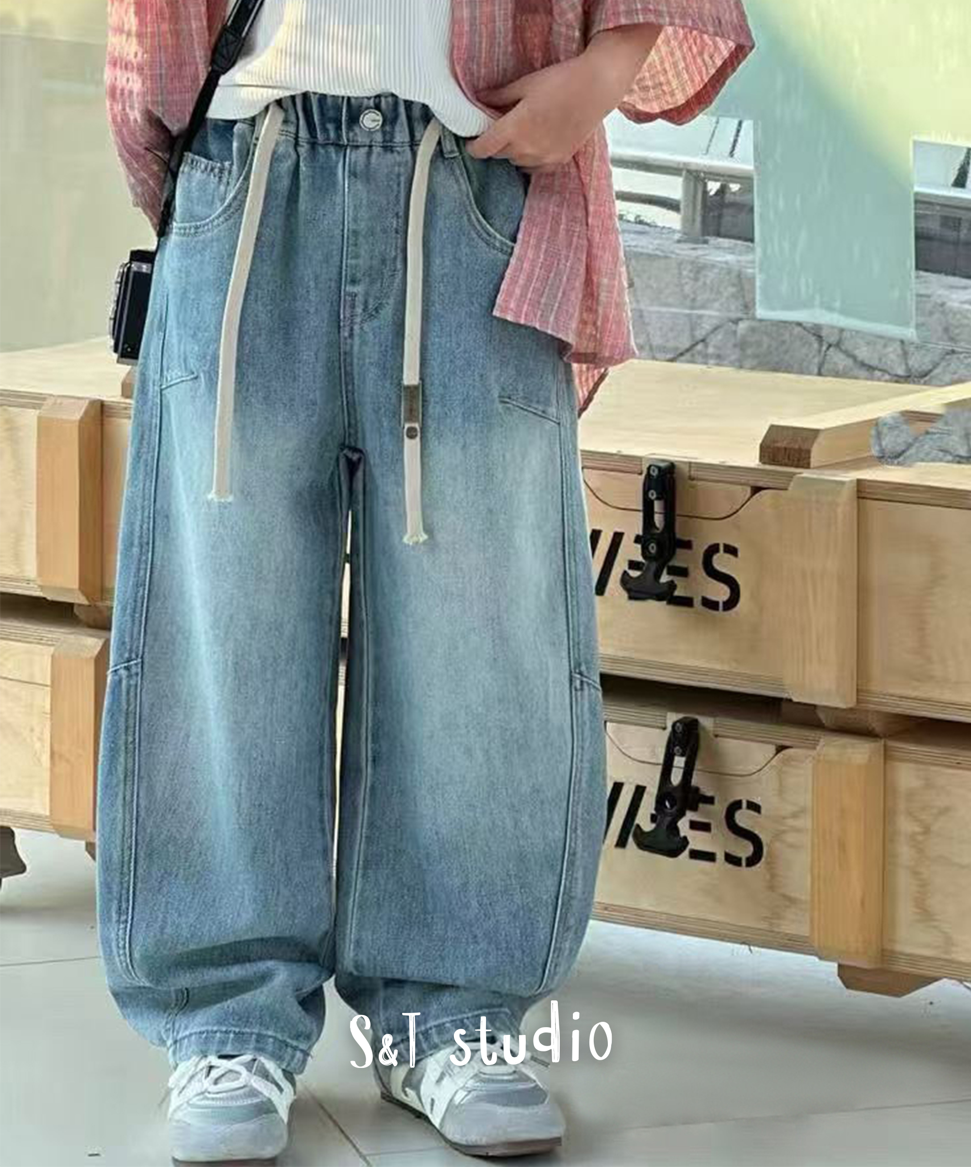 男女童抽繩彎刀牛仔褲 (110-140)