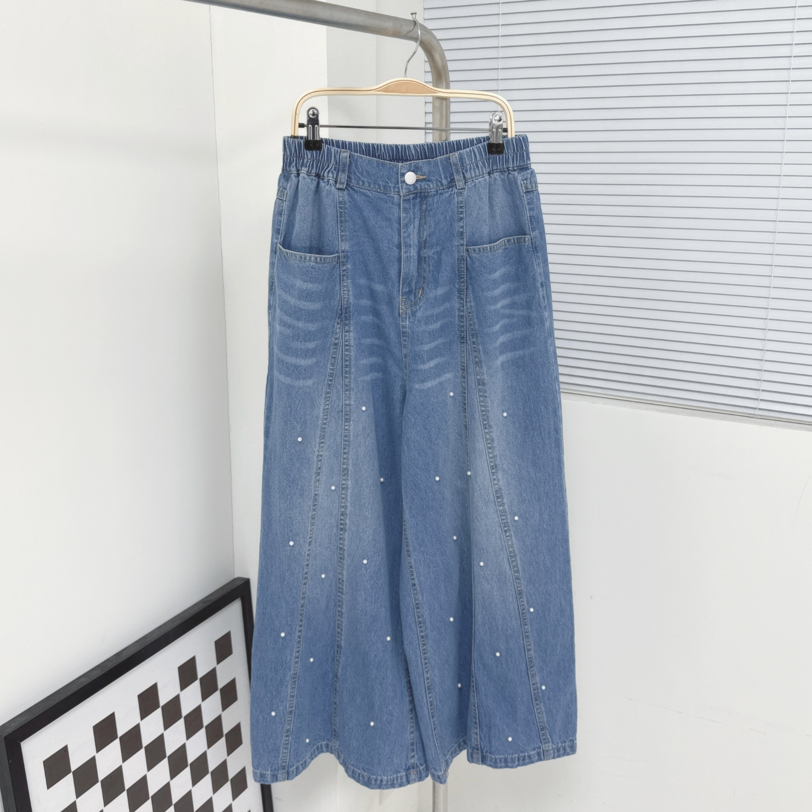 【廠家制】全橡筋腰開叉車骨闊牛仔褲 (H24-H25)