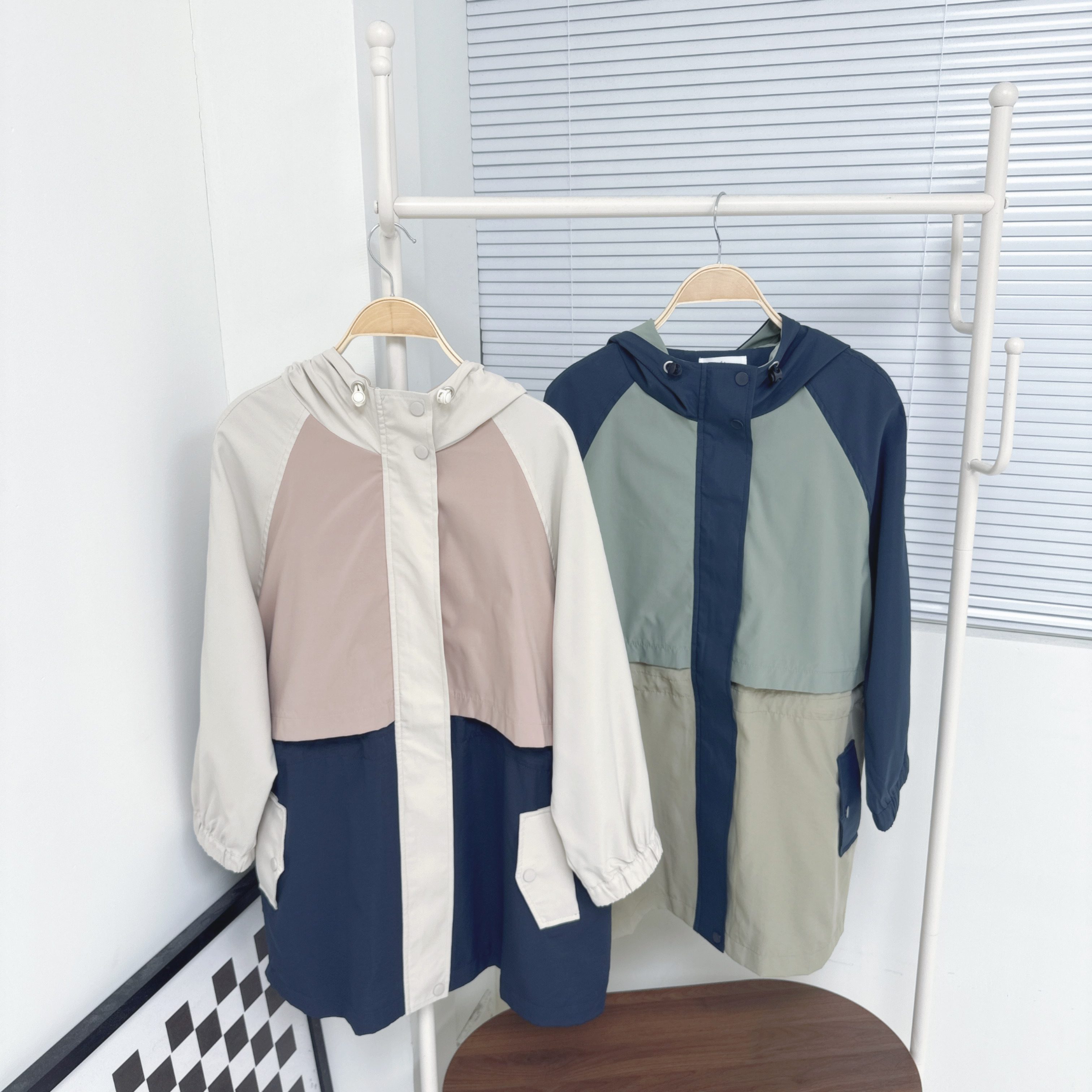 【廠家制】拼色拉鏈中長風衣 (H29-H30)