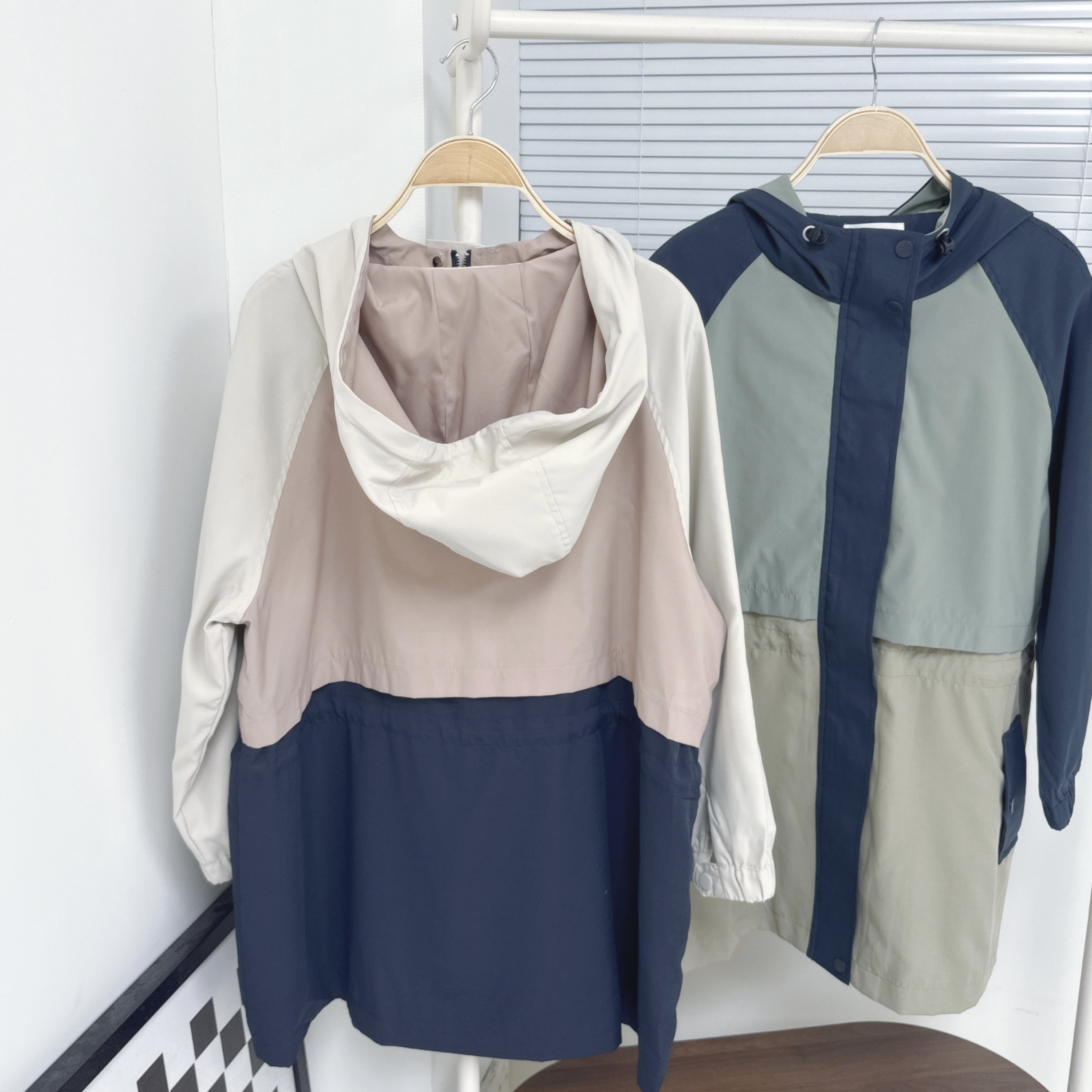 【廠家制】拼色拉鏈中長風衣 (H29-H30)