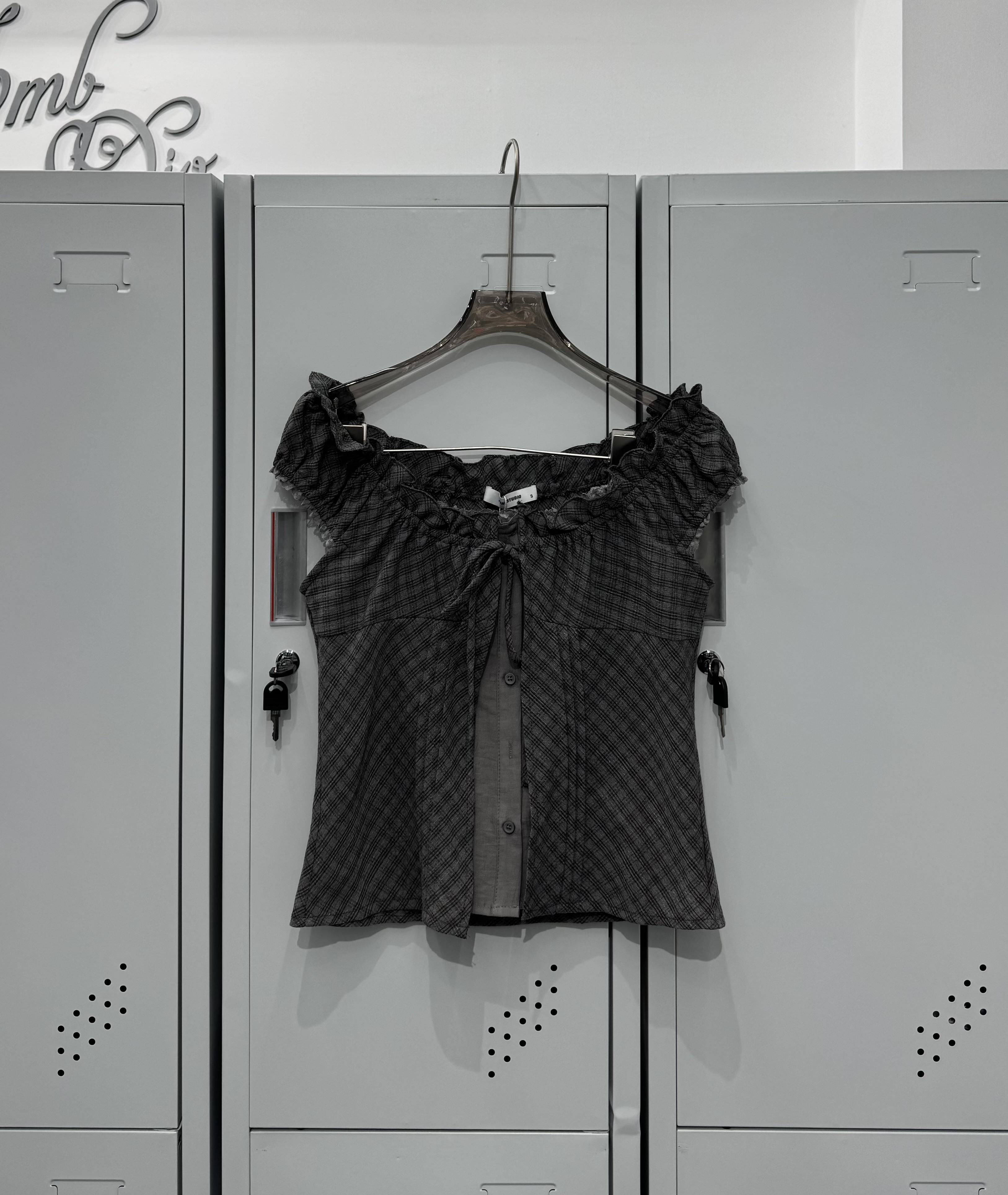 滾蕾絲日系格紋兩件式上衣