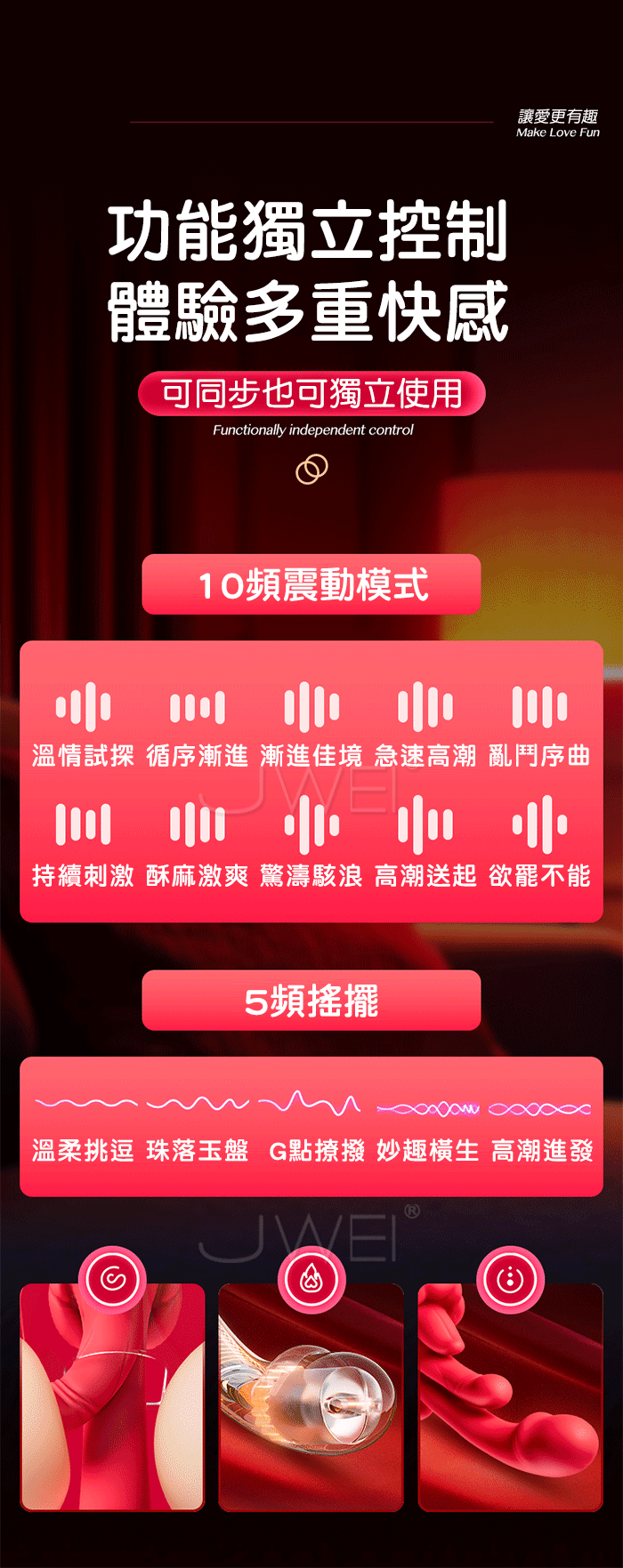 霸王唇.5x10頻旋轉舌舔搖擺撩G 頂震觸芯 三點刺激仿真體熱按摩棒
