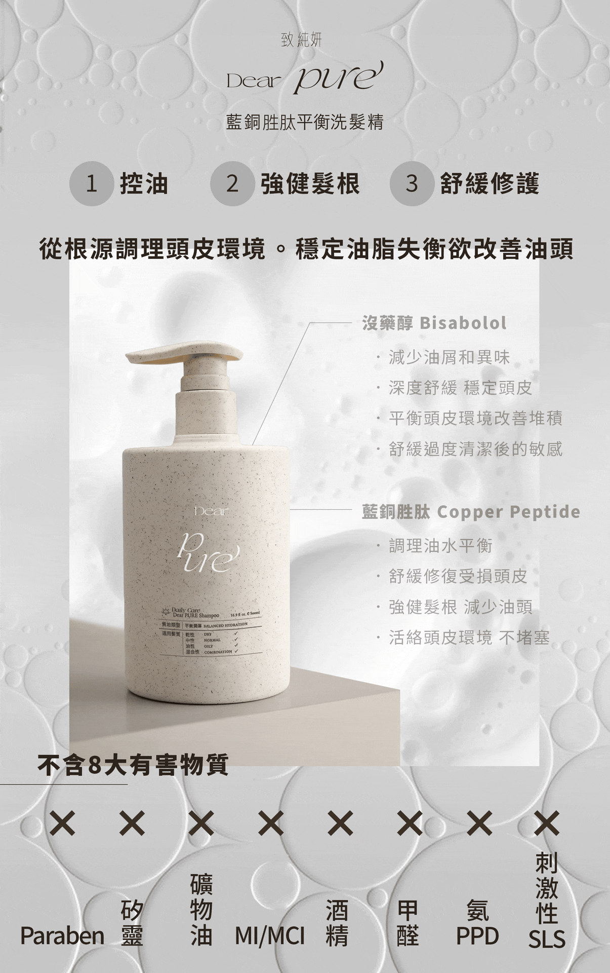 Dear PURE 藍銅胜肽平衡洗髮精 成分升級介紹圖