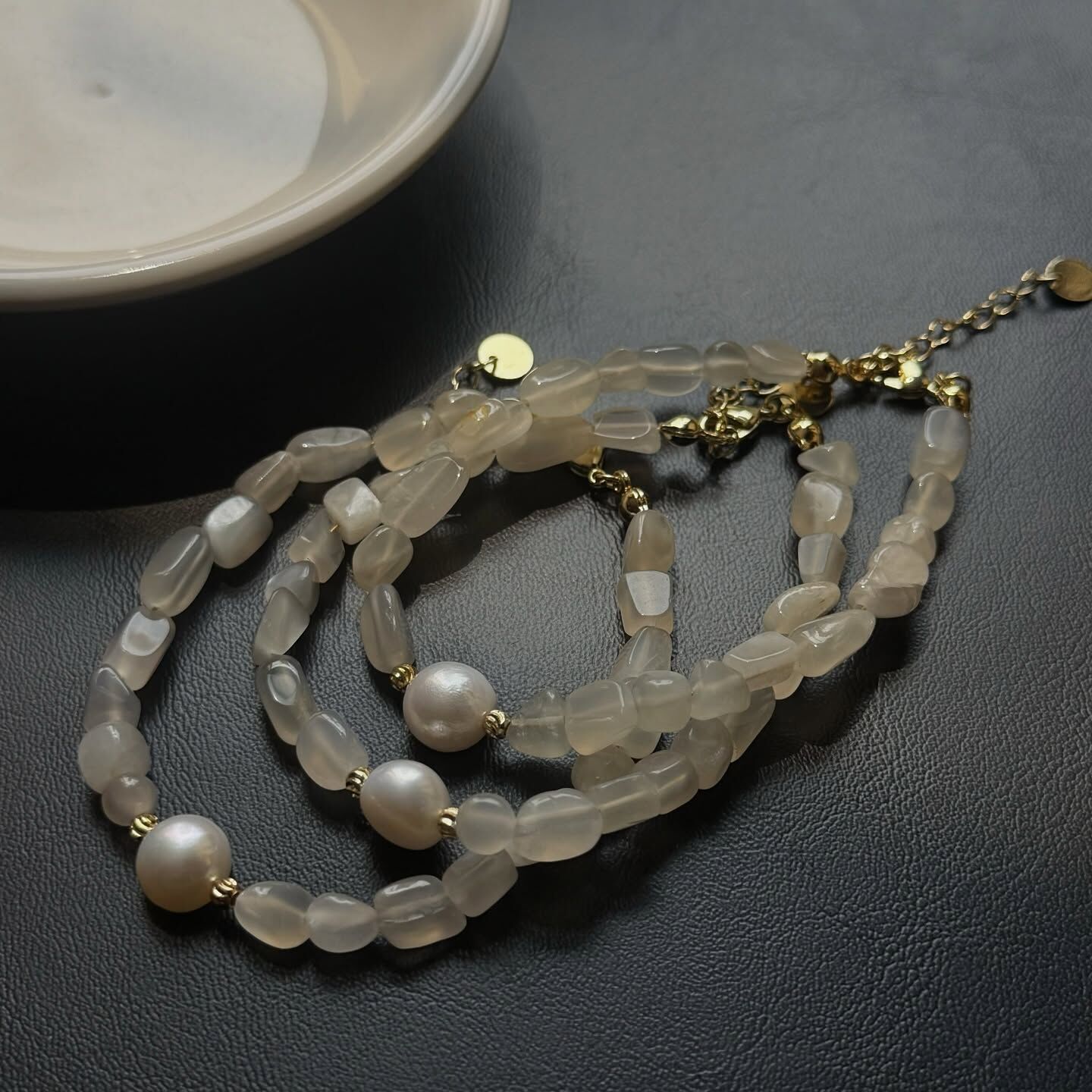 [原石] 白月光石+淡水珍珠 水晶手鏈