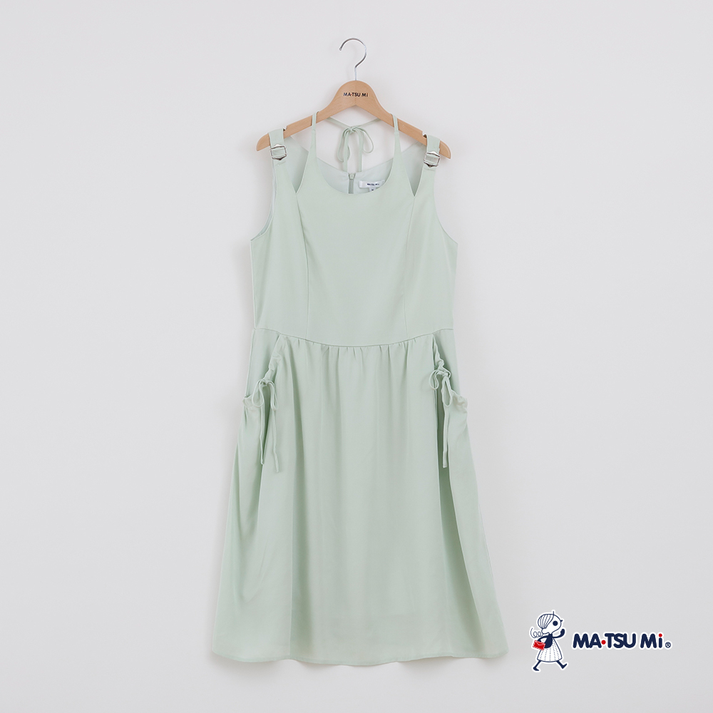 MA‧TSU Mi 柔滑天絲棉蝴蝶結綁帶連身洋裝(粉紅.草綠)