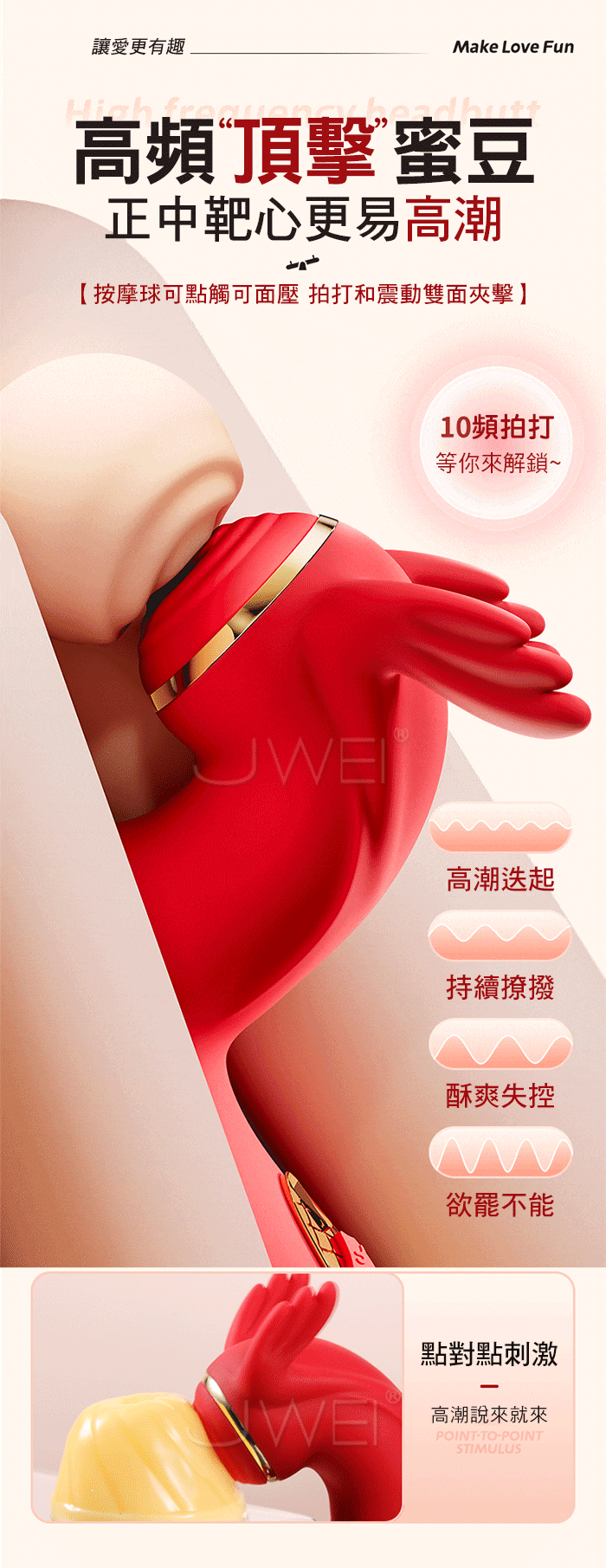 龍頭.10x10x7段 C點拍打+狂震+雙舌摳動 G穴潮吹加溫按摩翹翹棒【拍打款-紅色】