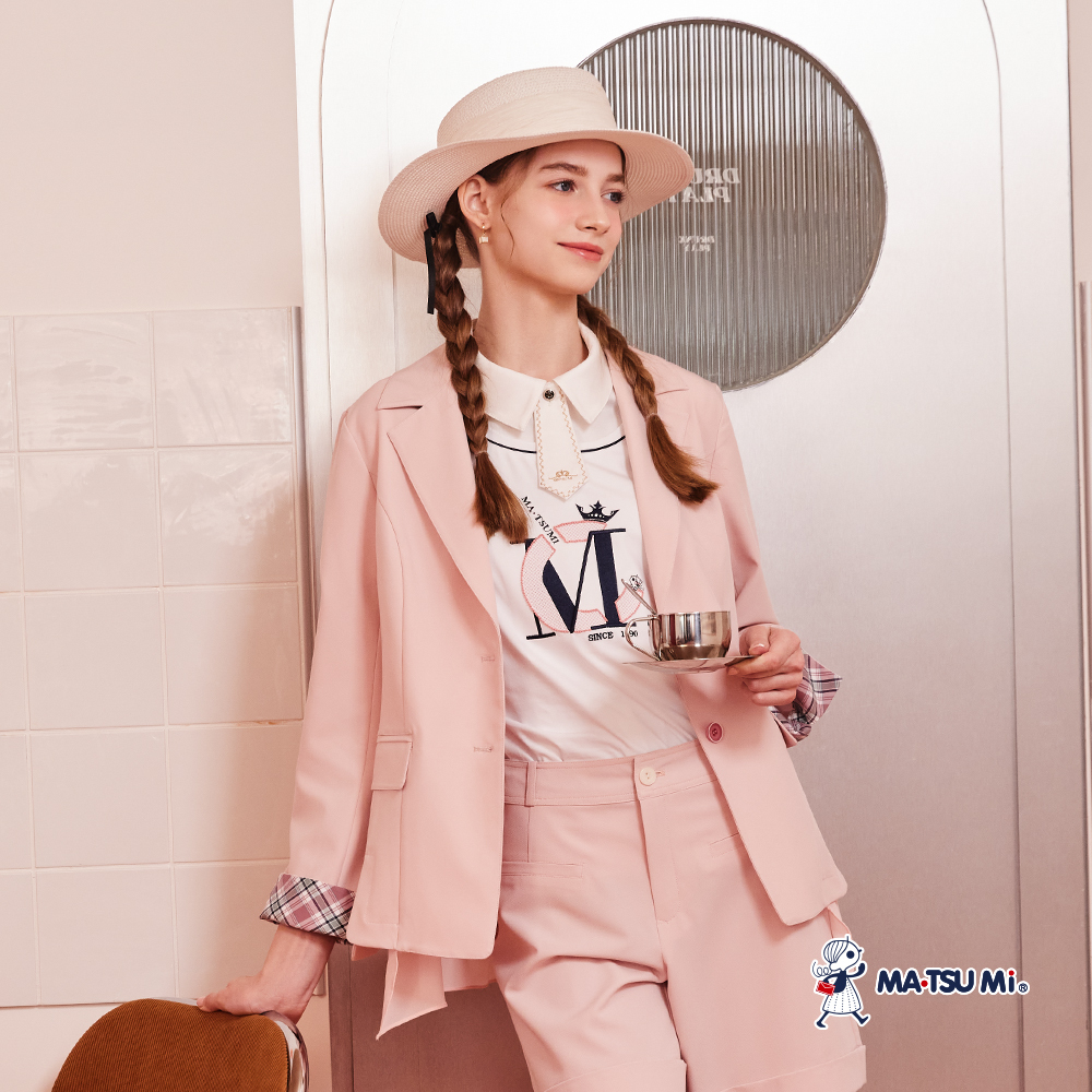 MA‧TSU Mi 涼感莫代爾學院風格紋西裝外套(粉紅.深藍.米白)