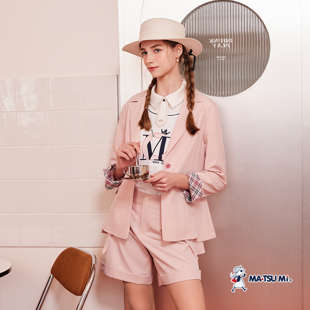 MA‧TSU Mi 涼感莫代爾學院風格紋西裝外套(粉紅.深藍.米白)