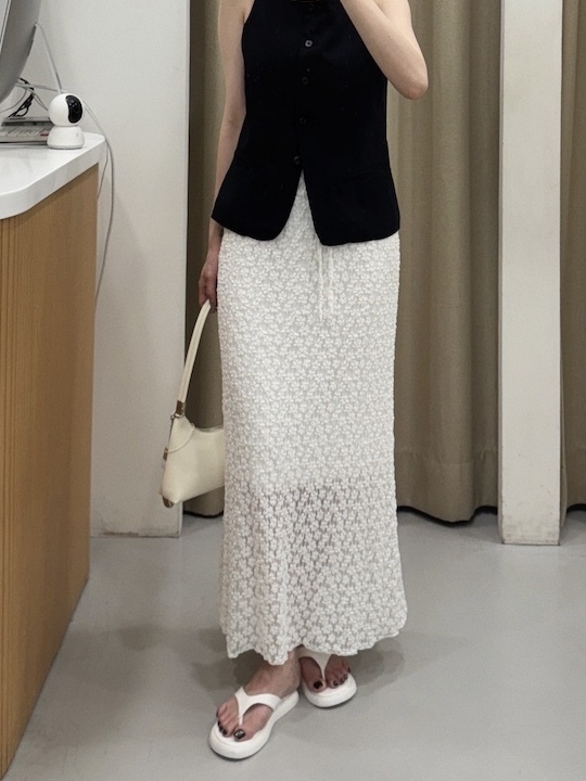 優雅的午茶約會簍空小花花針織長裙