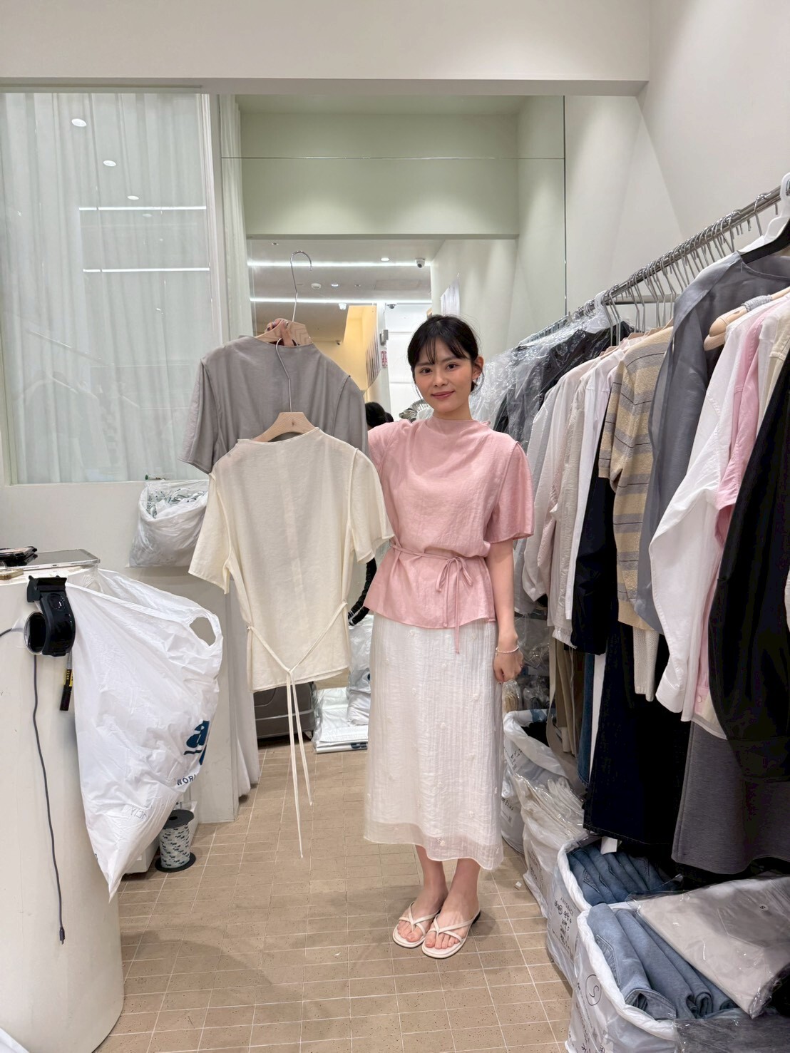 AG6026 雪紡綁腰帶小企領上衣