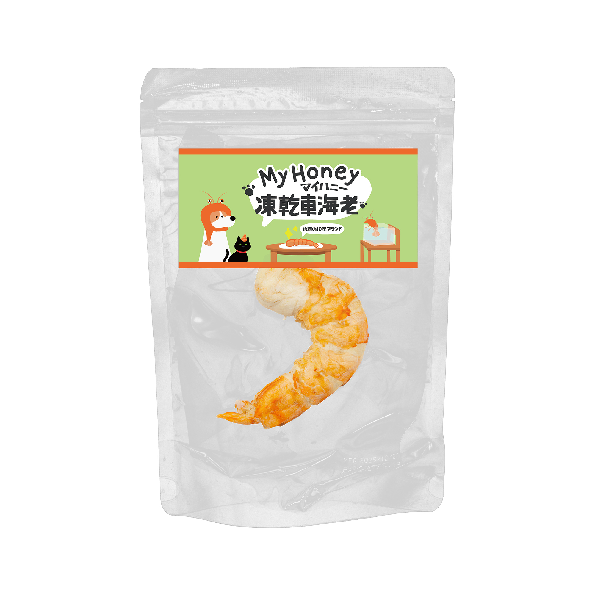 MyHoney 貓狗凍乾小食．凍乾原隻無殼大黑虎蝦1pcs
