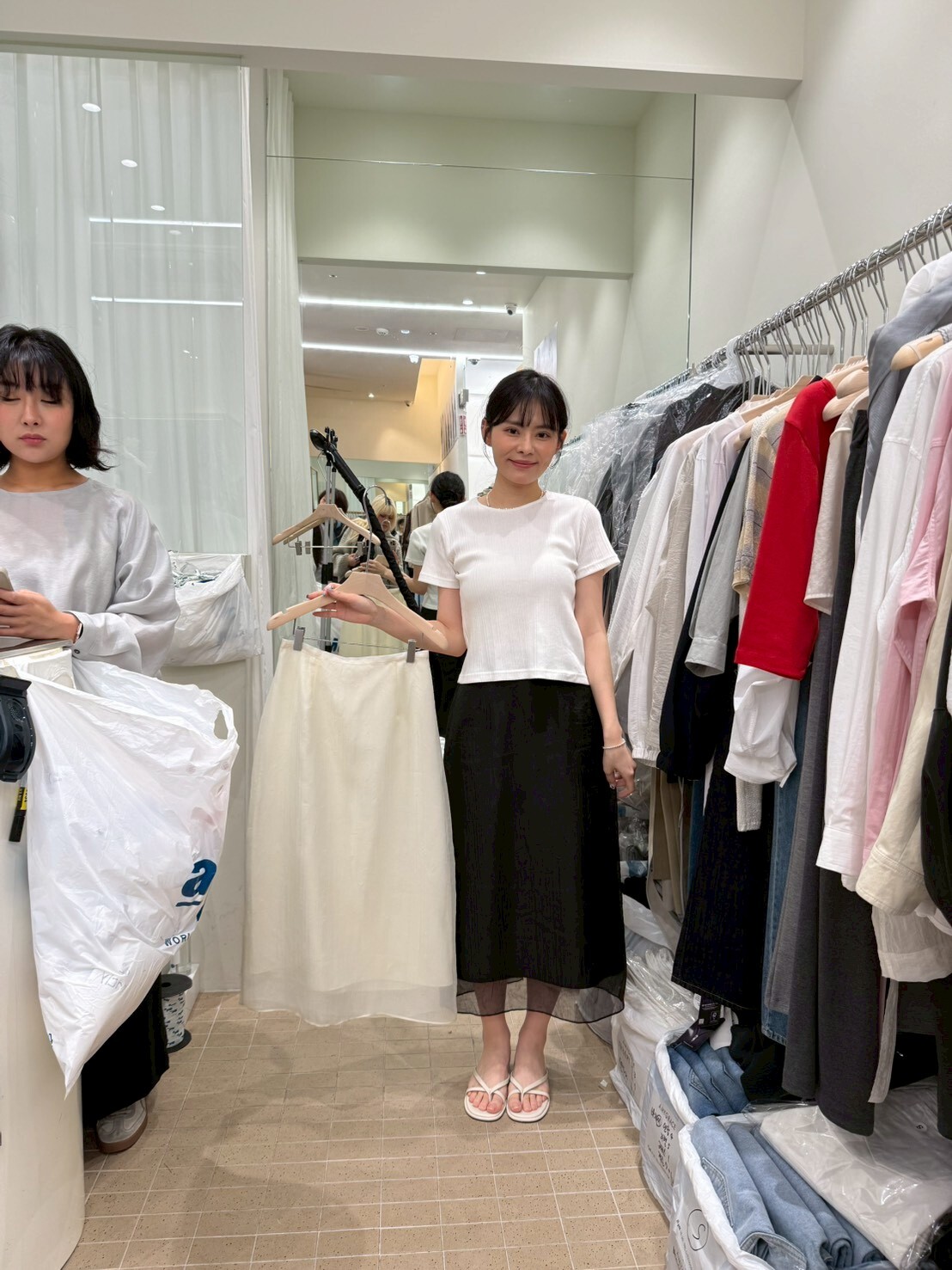 AG6009 後橡筋拉鏈雪紡紗半身裙