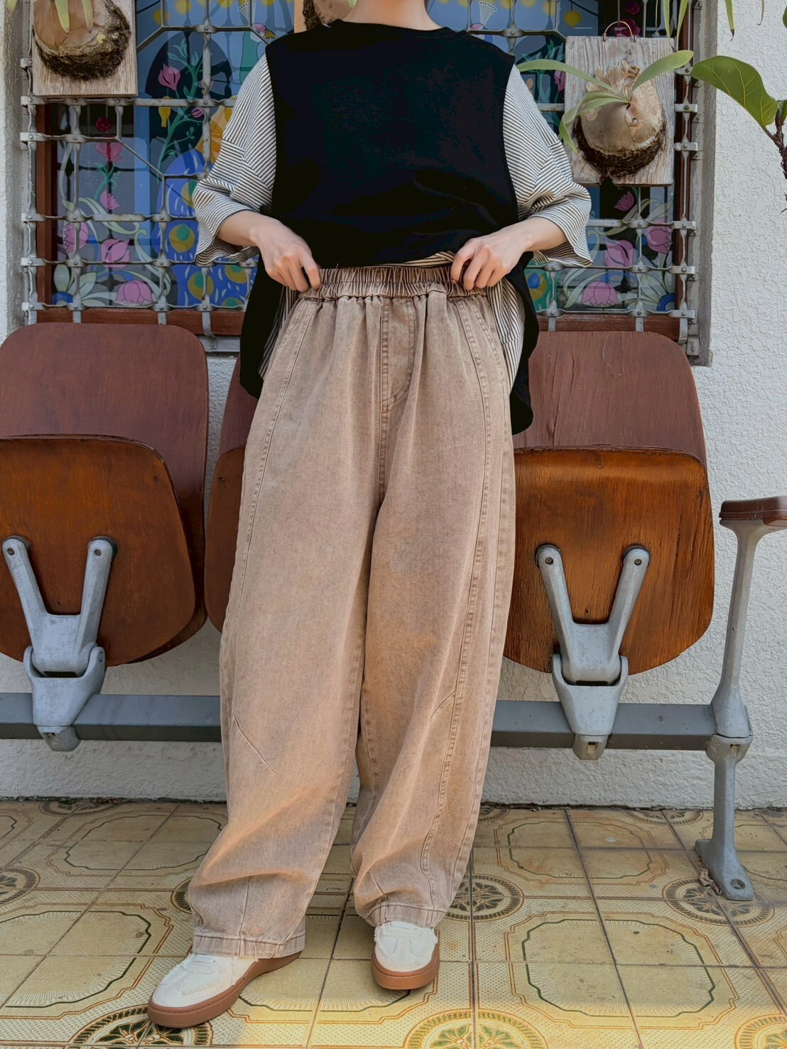 水洗感側線彎刀褲3043L03