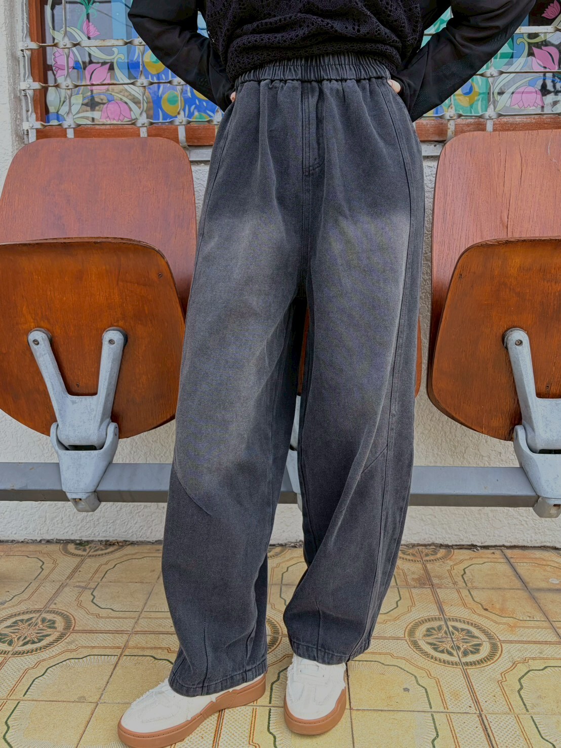 水洗感側線彎刀褲3043L03