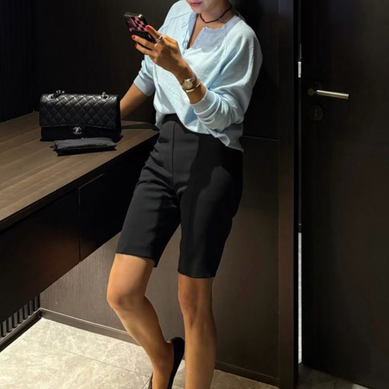 時髦女子膝上五分西裝褲短褲-S-M / 2色