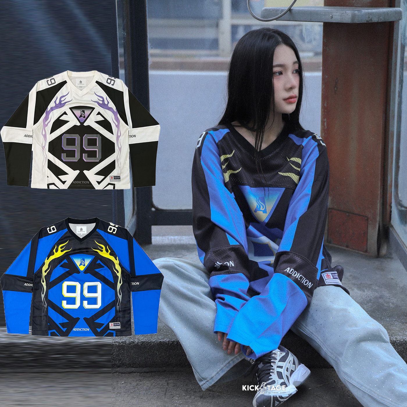 MTA 99 JERSEY 白黑 藍黑 街頭 網眼 拼接 球衣 長T【M25AWJR01】