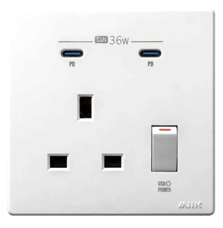 M2K GaN36W 雙Type-C 電制插座 (單蘇) - 白色