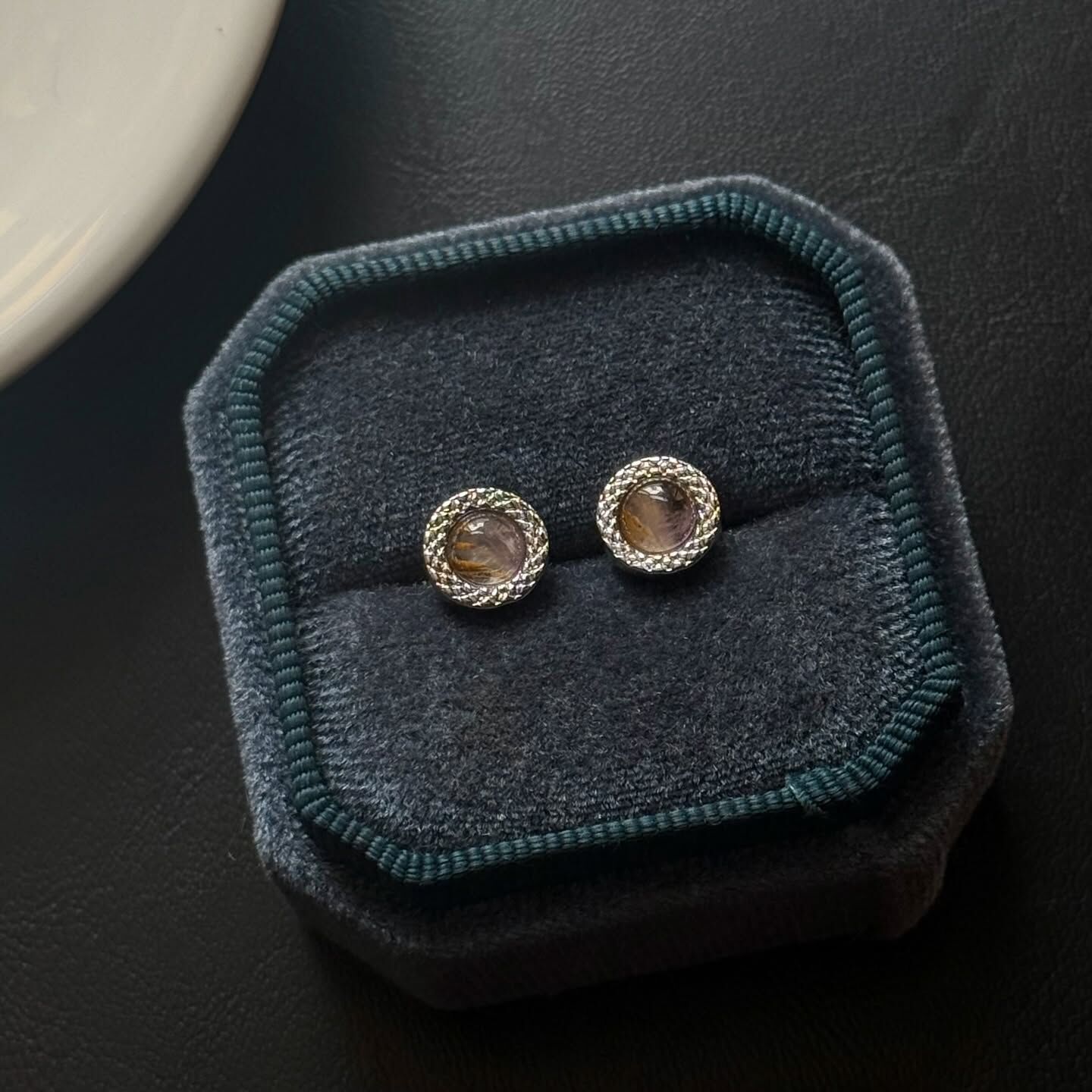 [原石] 紫鈦晶 水晶耳環