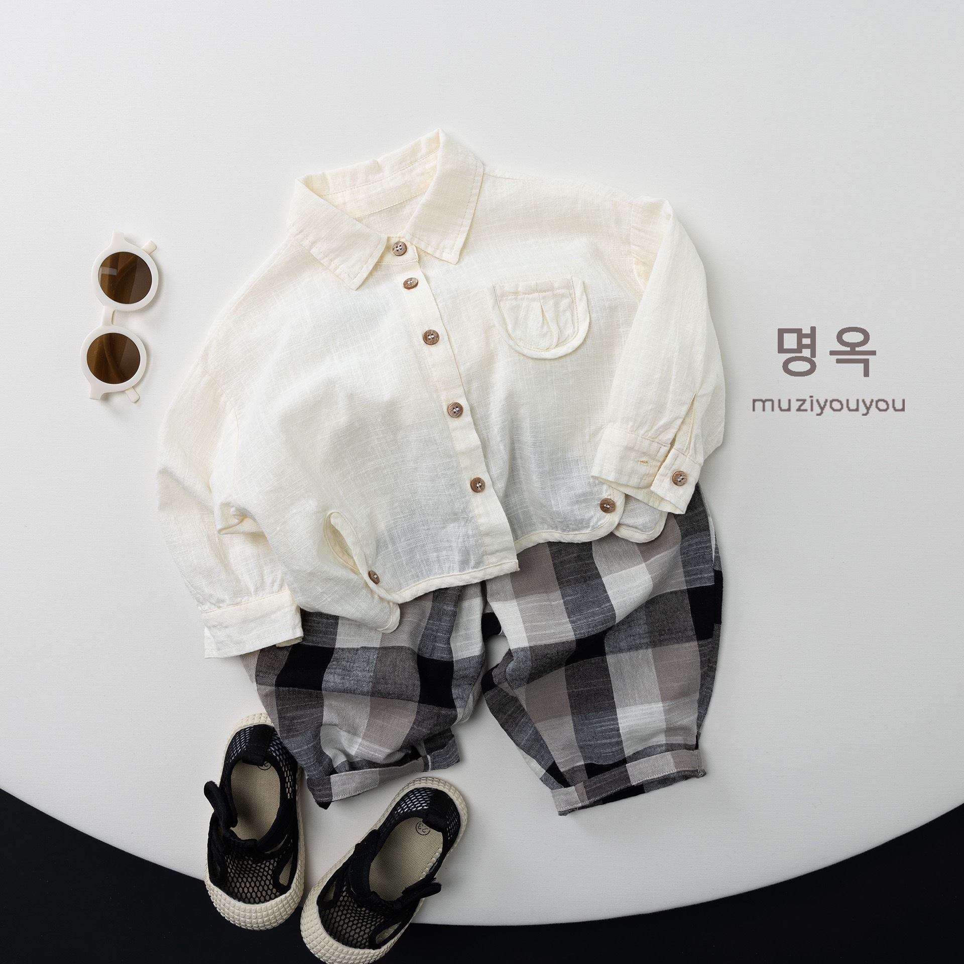 百搭三色格子棉質褲