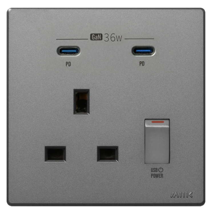 M2K GaN36W 雙Type-C 電制插座 (單蘇) - 灰色