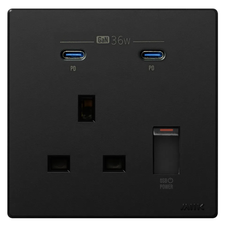 M2K GaN36W 雙Type-C 電制插座 (單蘇) - 黑色