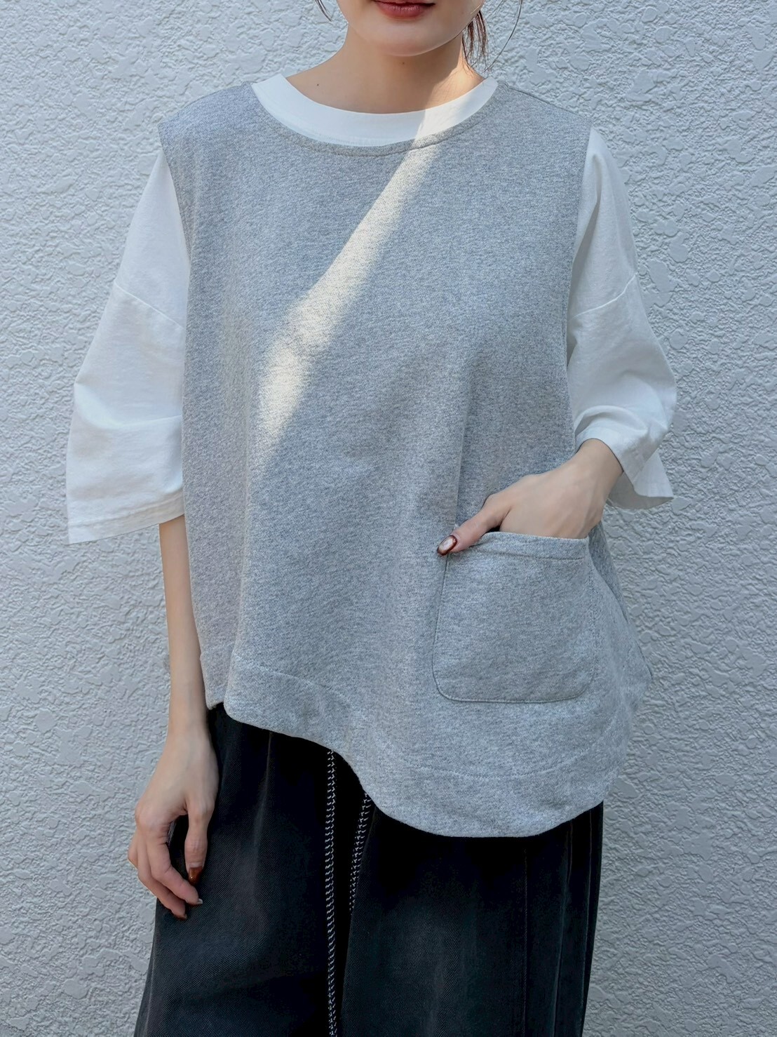不規則下擺單口袋背心8601H01