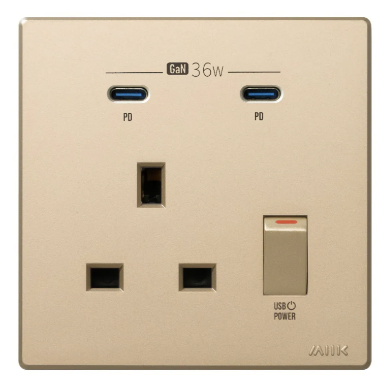 M2K GaN36W 雙Type-C 電制插座 (單蘇) - 香濱金