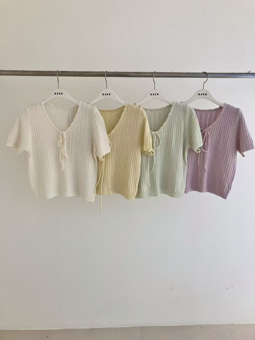 HU6007 短袖麻花V領上衣