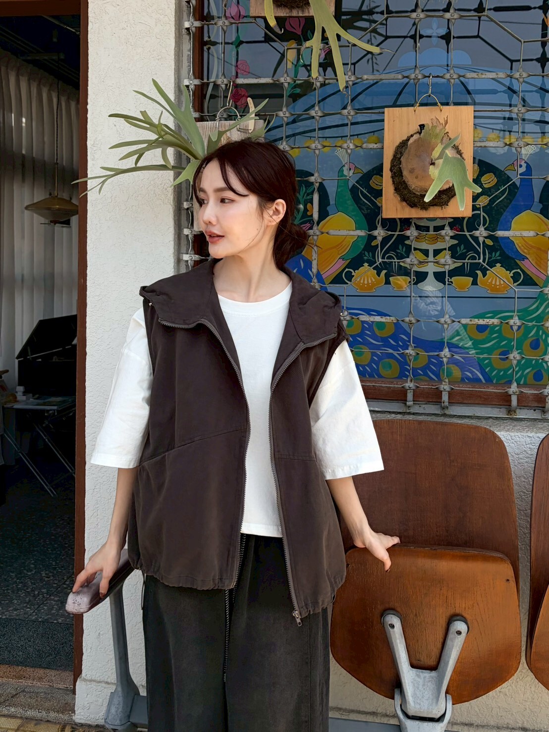 多色袖口反摺上衣67001H02