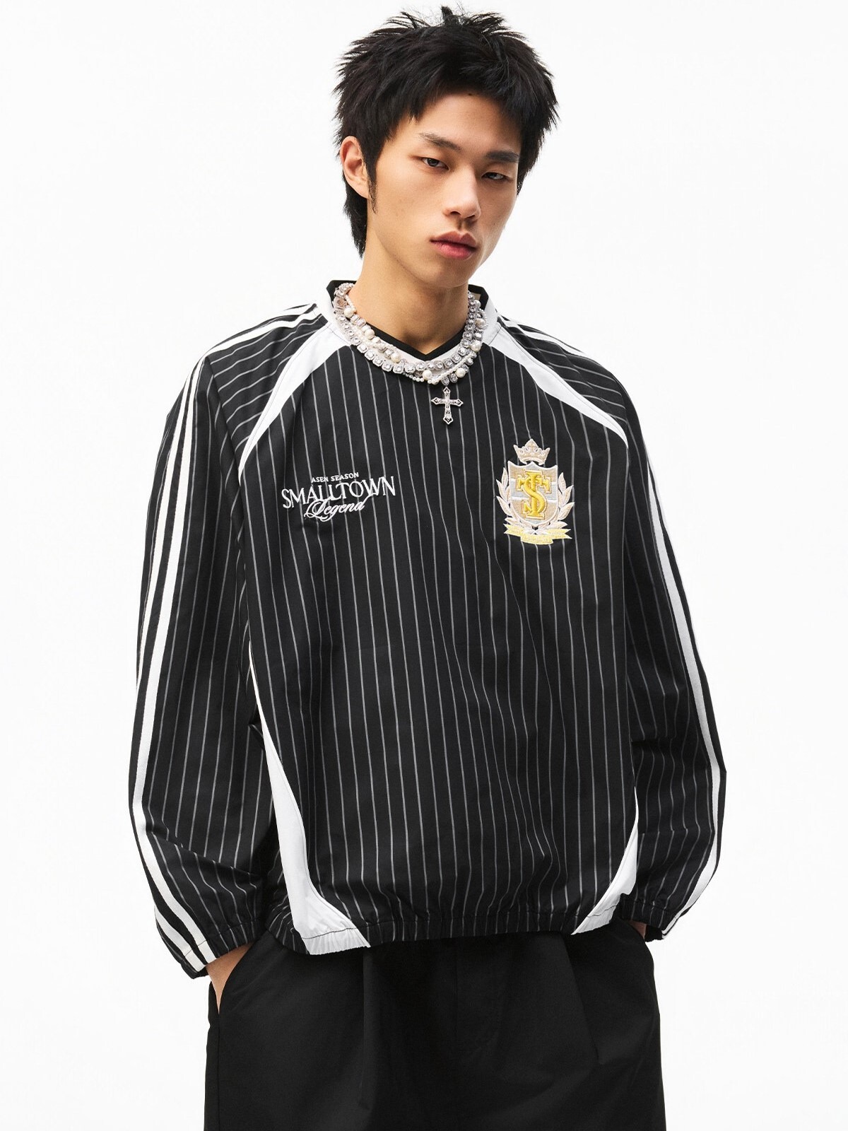 STK SmallTownKid 網球系列 條紋V領 美式撞色拼接球衣 短袖T