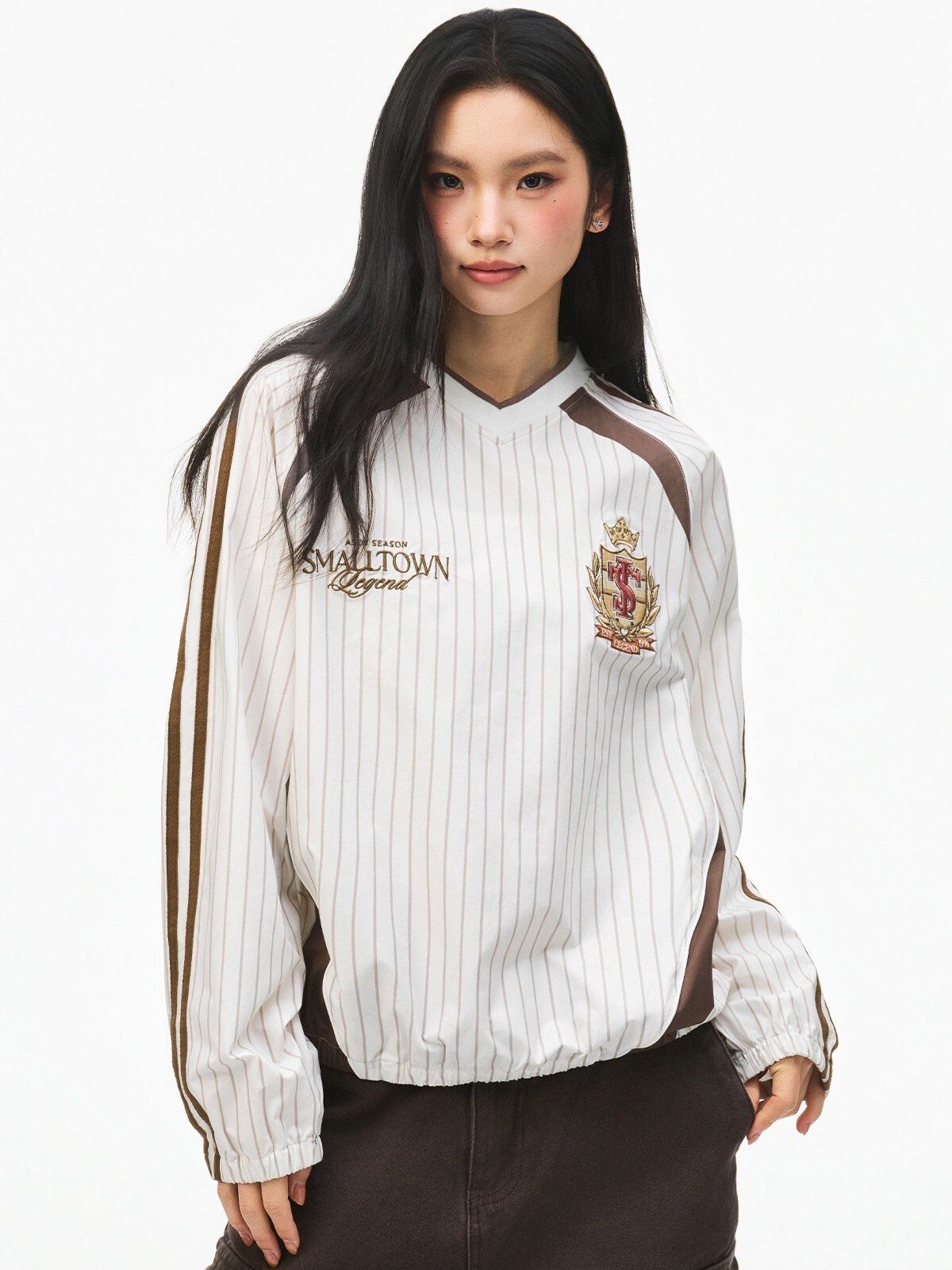 STK SmallTownKid 網球系列 條紋V領 美式撞色拼接球衣 短袖T