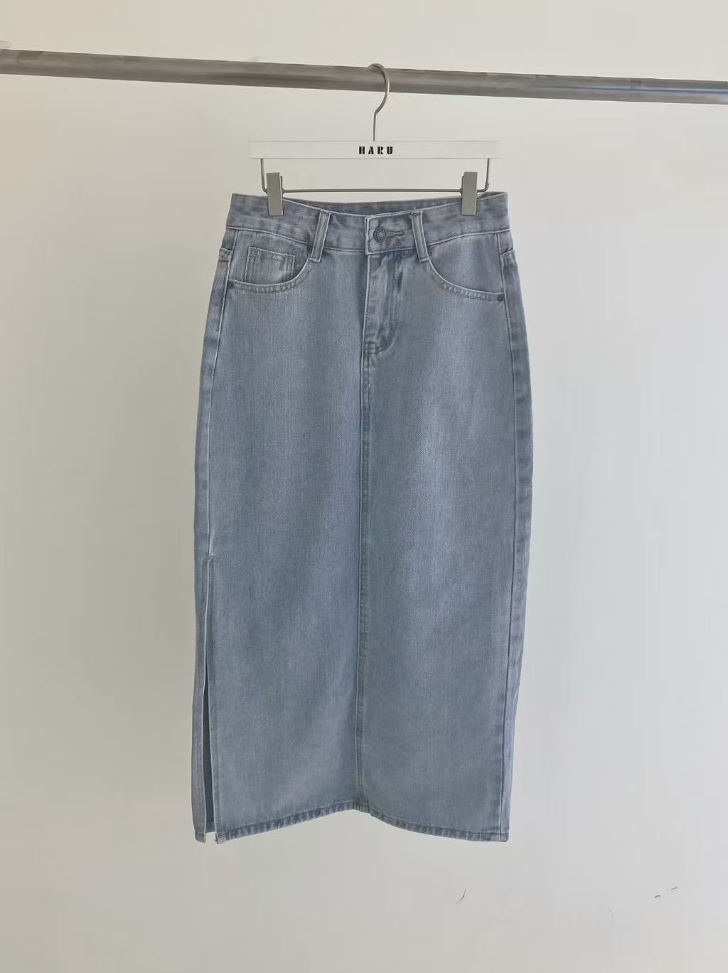 HU6027 側開叉牛仔長裙