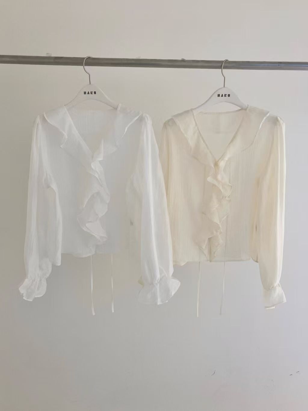 HU6029 透膚宮廷荷葉波浪領上衣