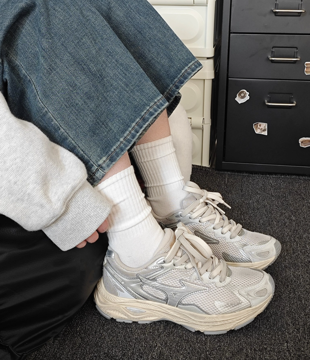 MIZUNO RACER S 做舊廢土風 銀灰色 老爹鞋
