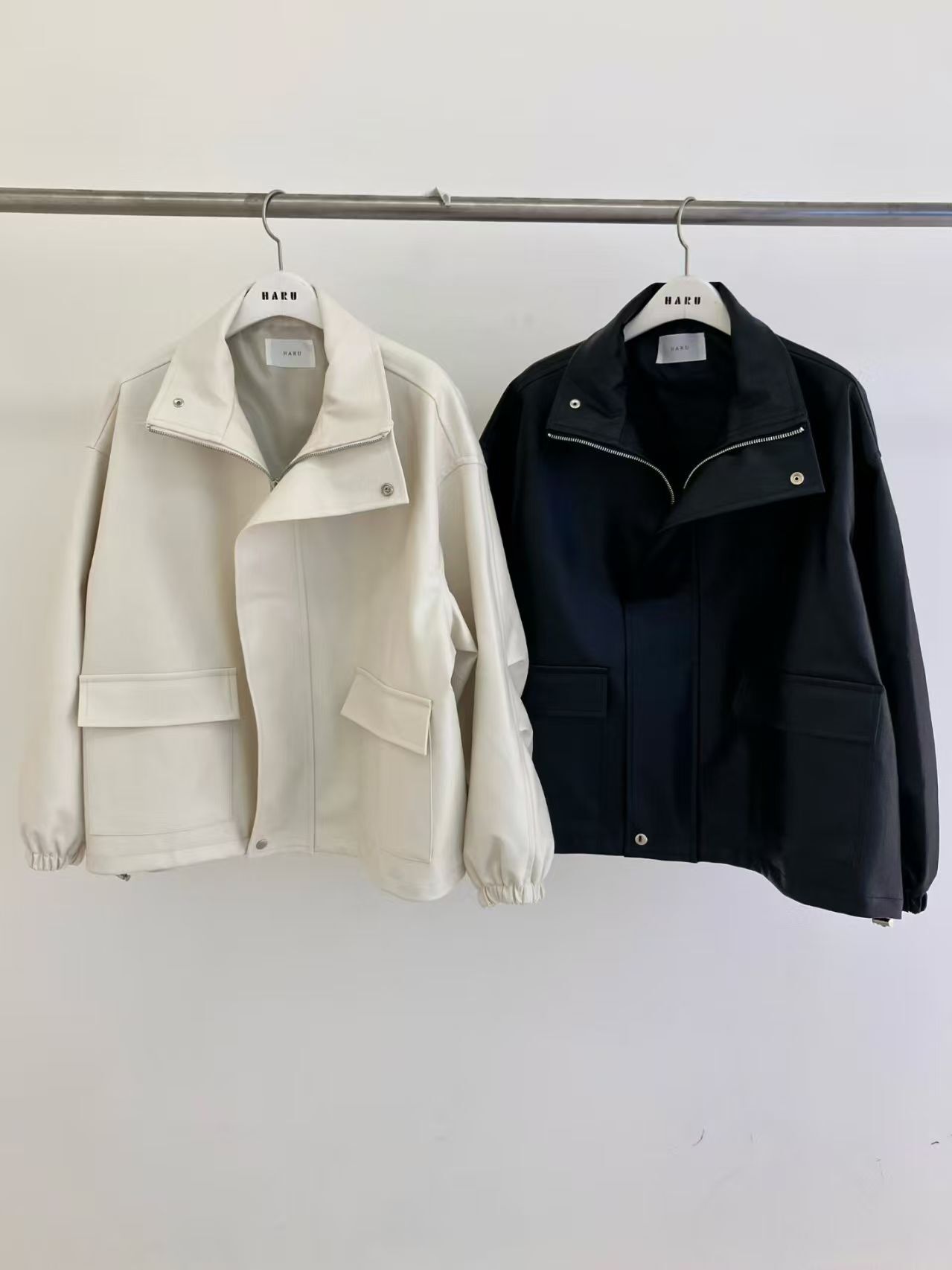 HU6031 大口袋拉鏈皮衣