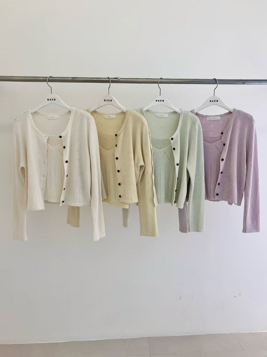 HU6034 花紋洞洞背心外套套裝