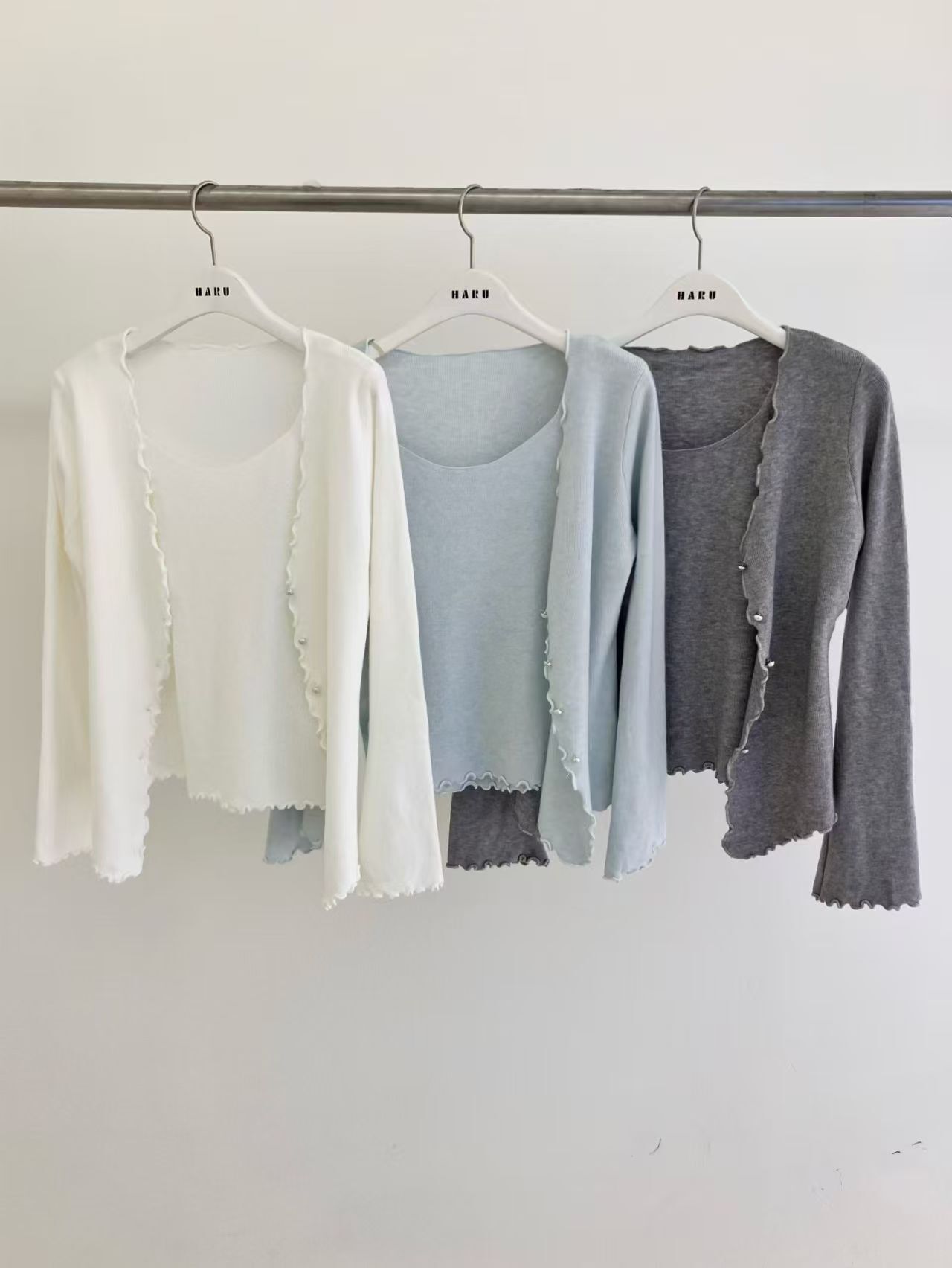 HU6039 假兩件捲邊長袖上衣