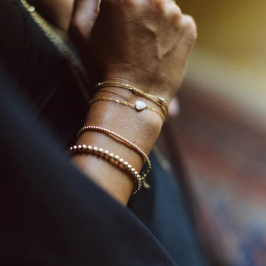 1YA0326-066 [YAY PARIS] Heart Bracelet - Mother-of-Pearl Silver #3copr201 (EU)