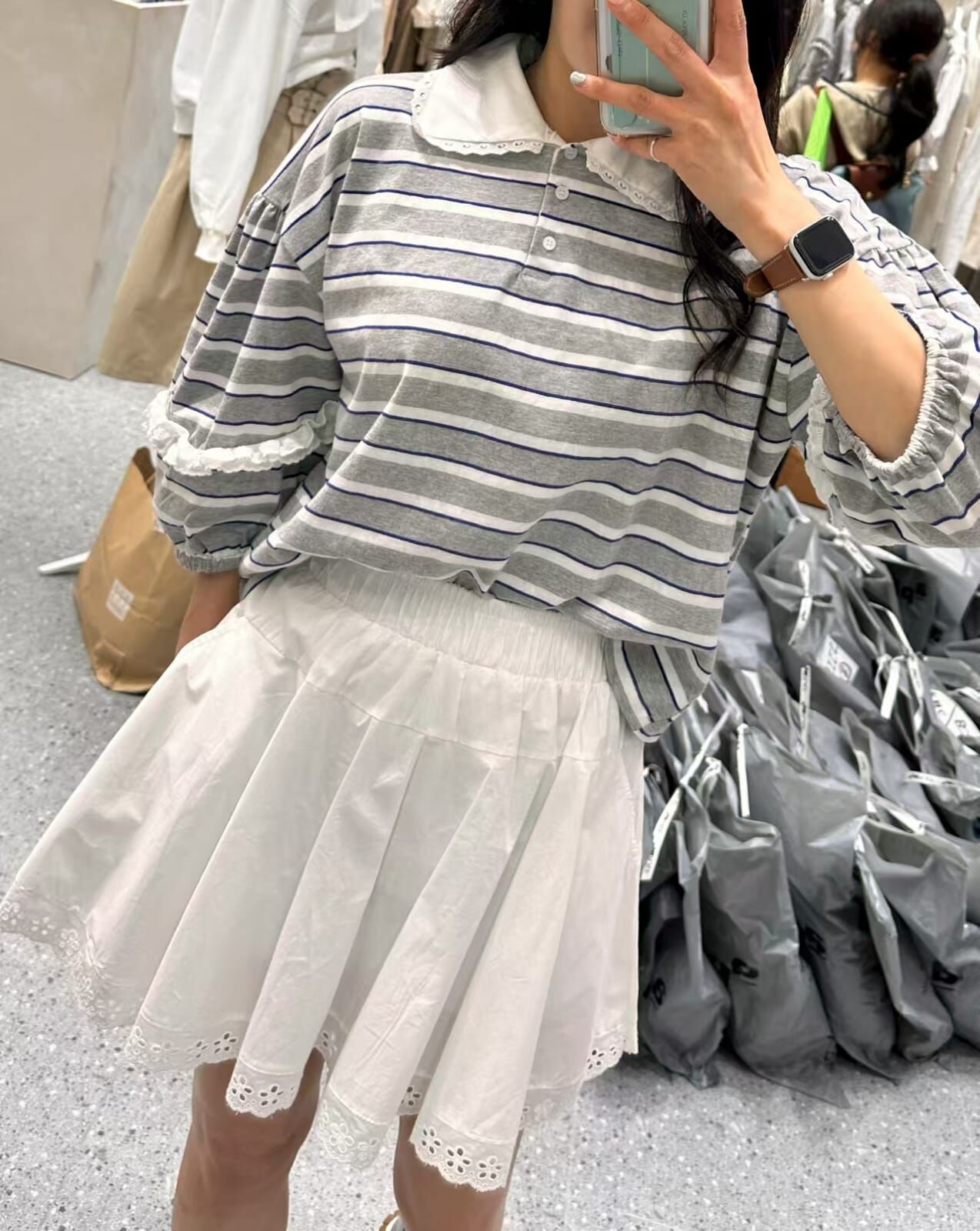 AF6047 百褶通花邊短裙