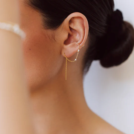 1YA0326-205 [YAY PARIS] Celestial Chain Earring Cultured Pearls Laminated Gold #10clch101 (EU)