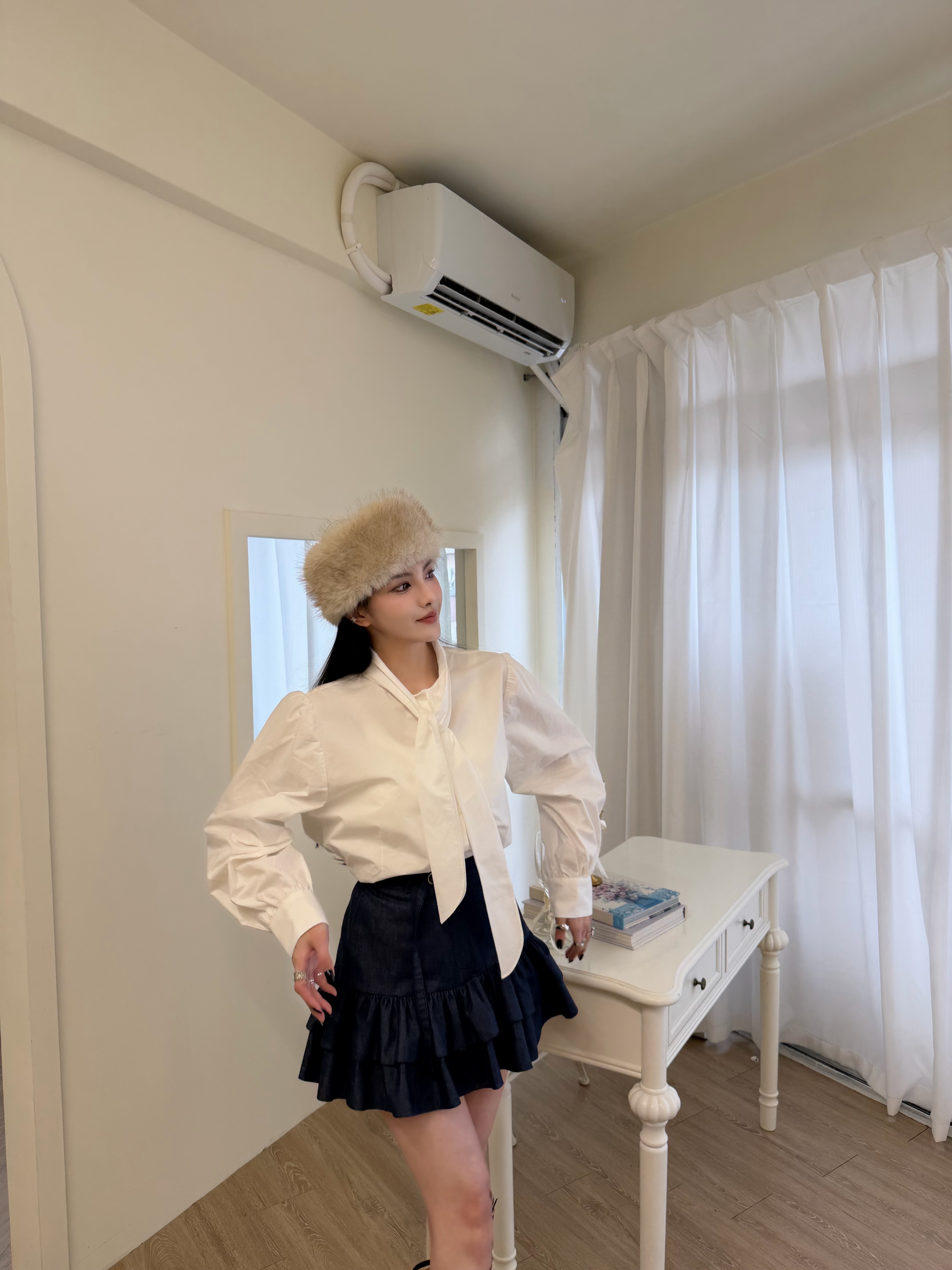 【現貨】 A18  單寧荷葉邊腰帶蛋糕裙