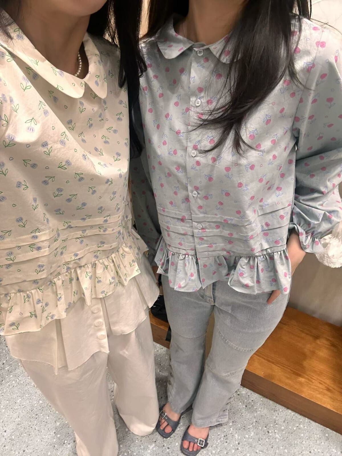 AF6021 小花壓褶娃娃上衣