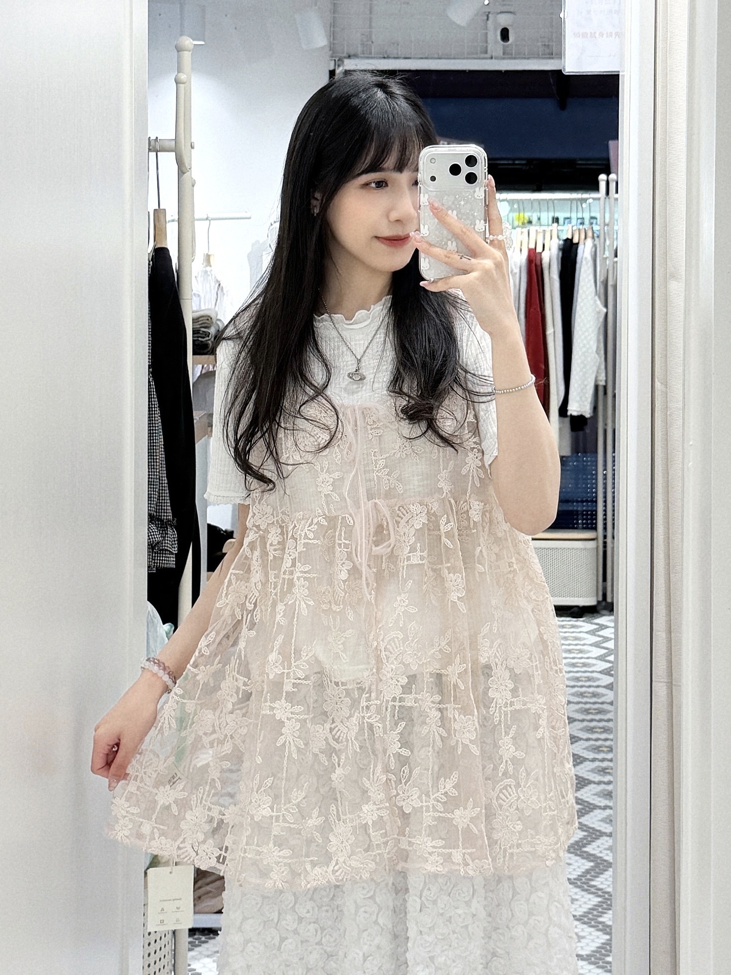 EA1240｜超美⋆.ೃ࿔🌸*:･ 日系刺繡花卉紋雙綁帶透視吊帶外搭