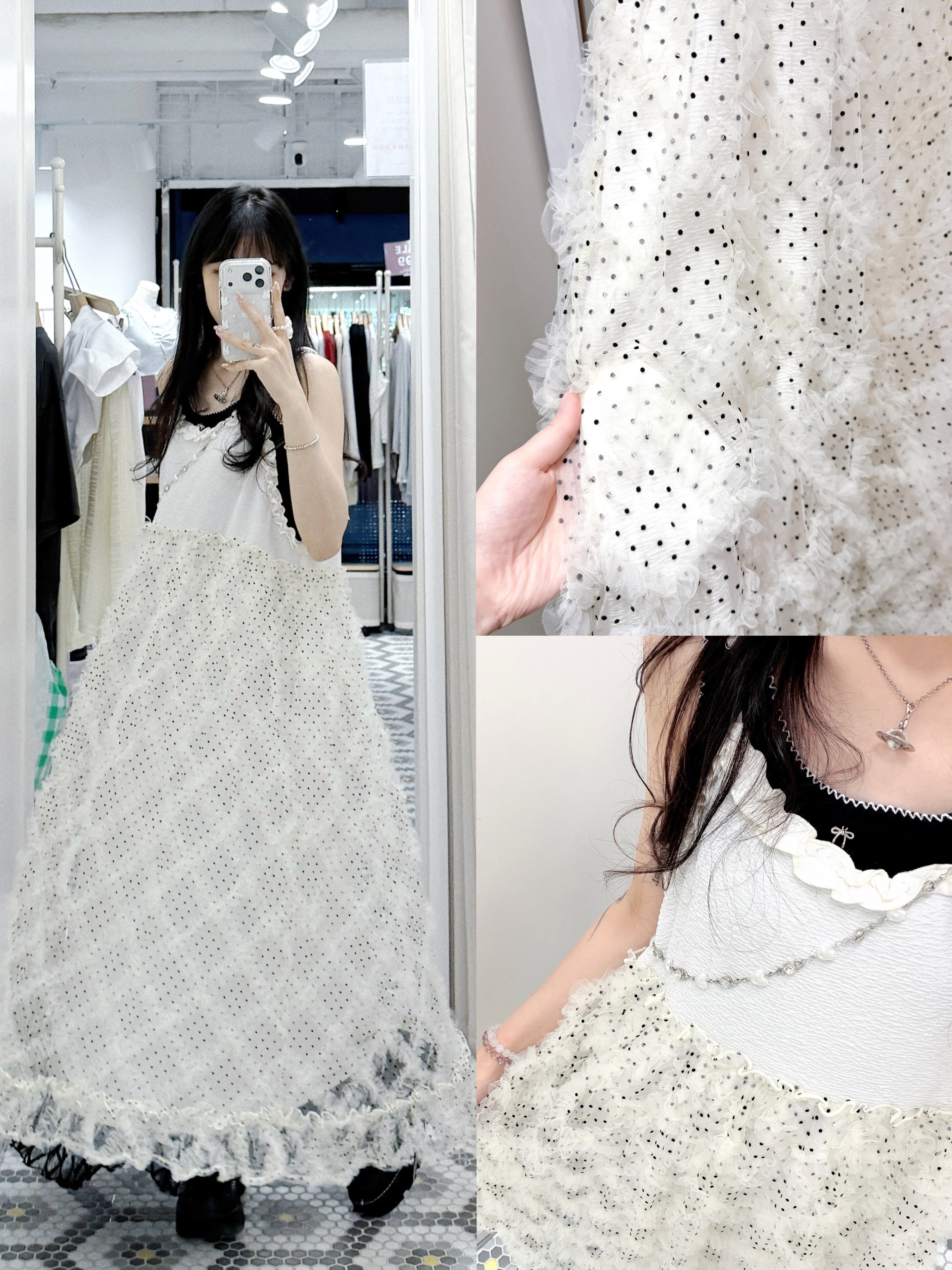 EA1245｜透紗ruffle邊波點吊帶OPS .𖥔݁˖꩜⊹࣪˖