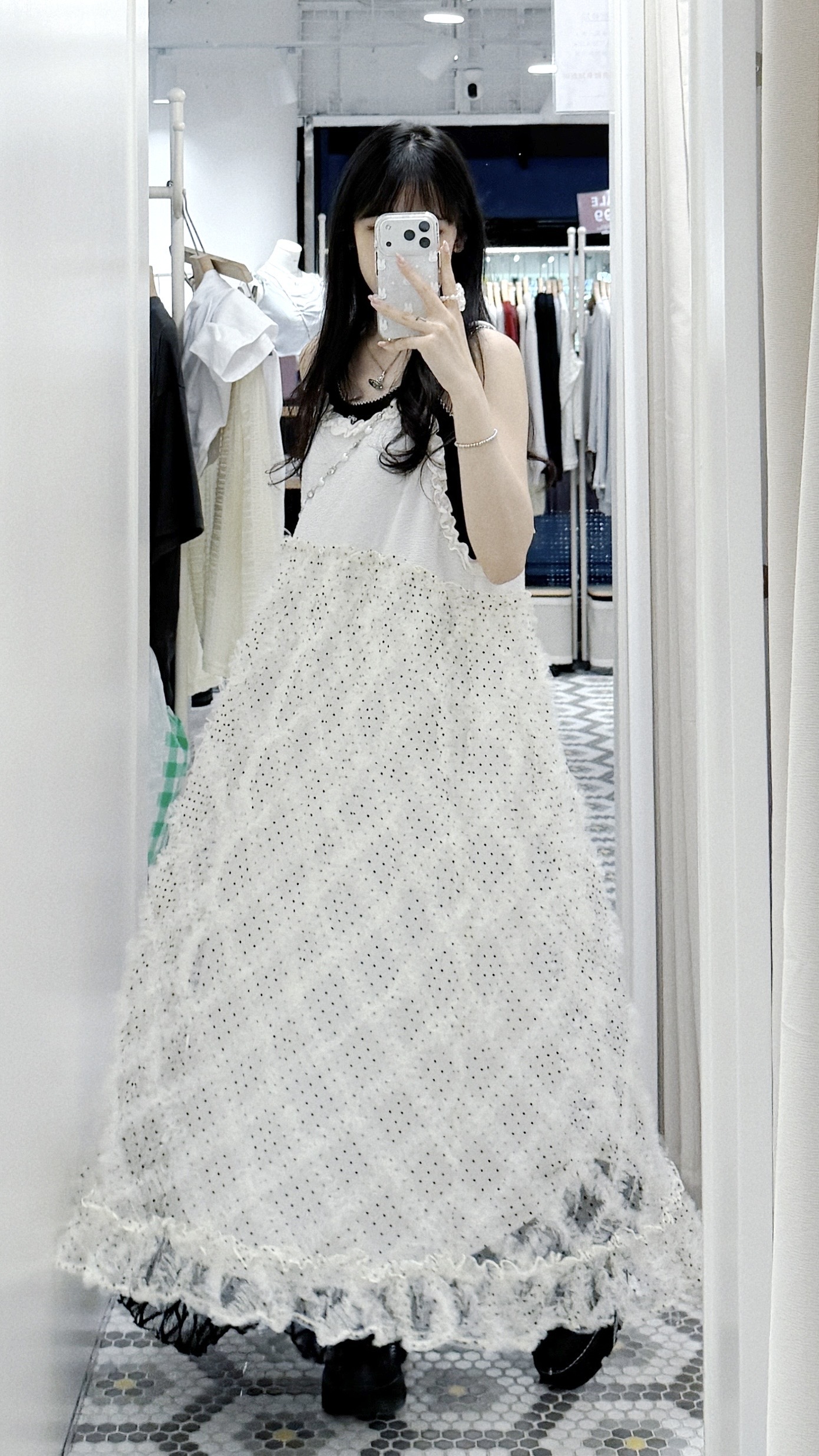 EA1245｜透紗ruffle邊波點吊帶OPS .𖥔݁˖꩜⊹࣪˖