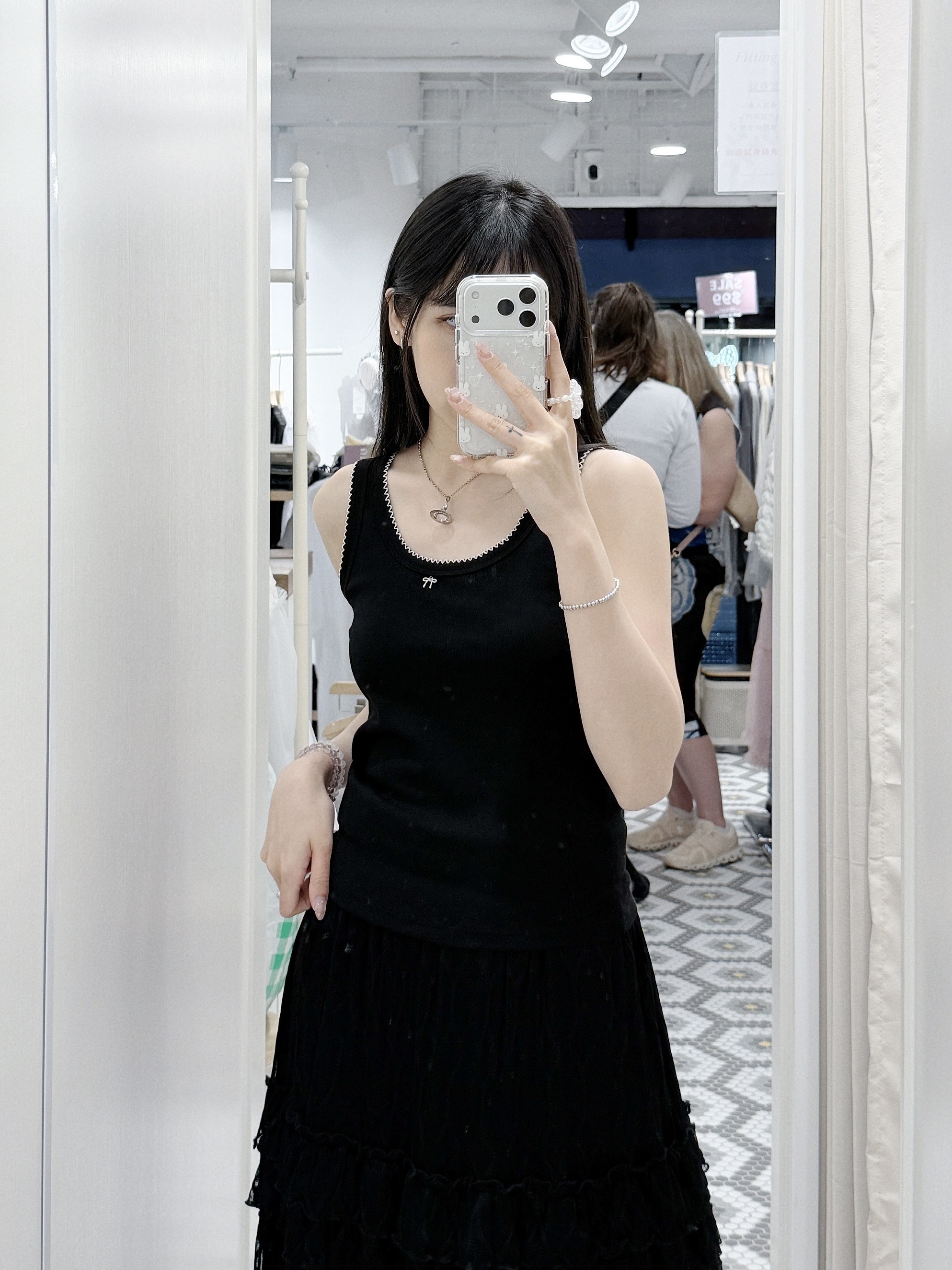 V0160｜寬鬆感｡𖦹°‧ 蝴蝶結粒撞色花花邊背心