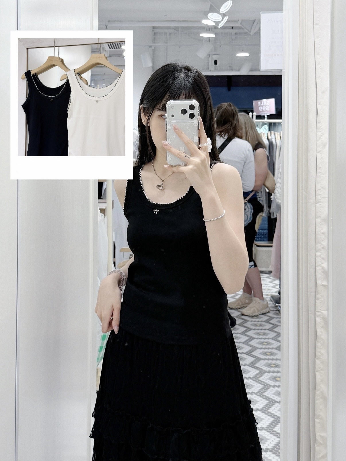 V0160｜寬鬆感｡𖦹°‧ 蝴蝶結粒撞色花花邊背心