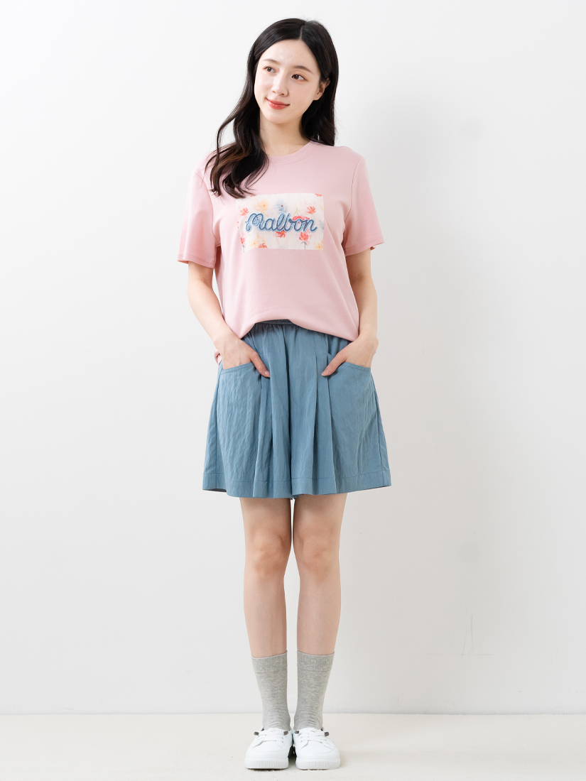 渲染印花亮片繡字母上衣紋理打褶短褲組合