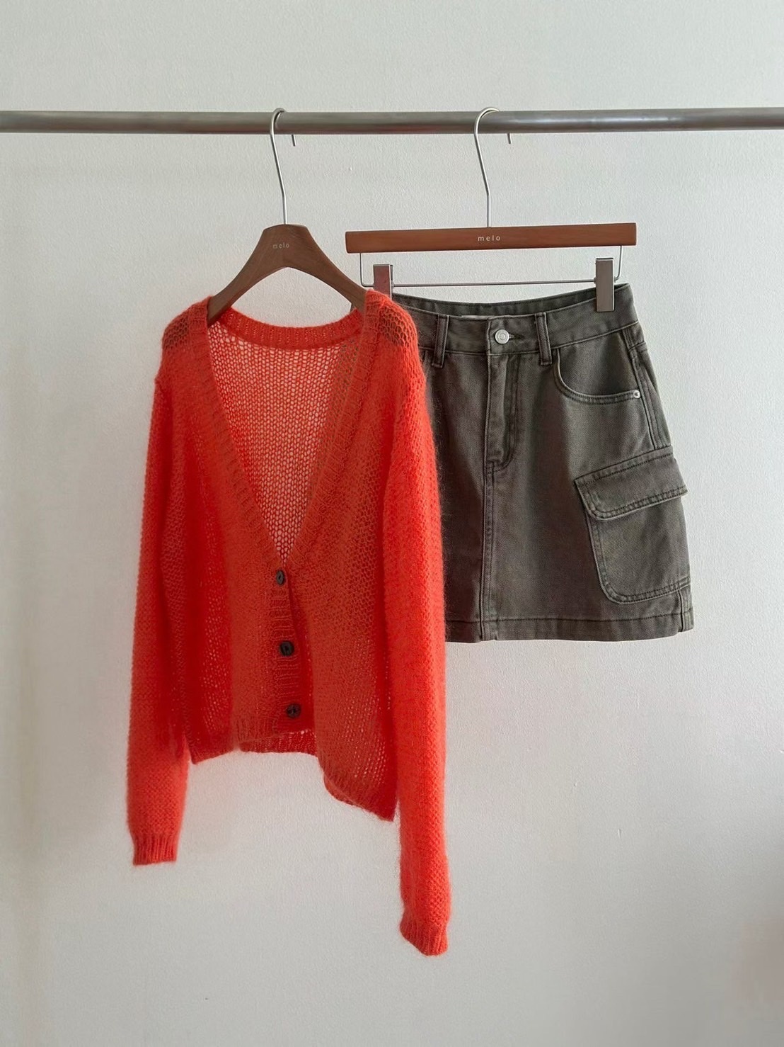 韓國連線 時髦亮橘羊毛針織外套